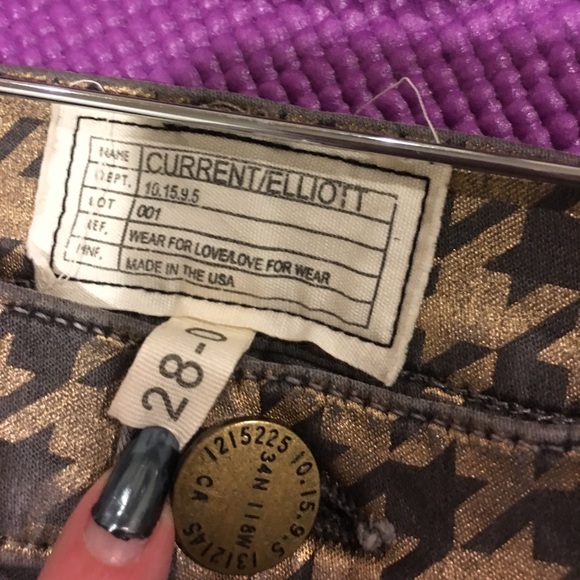 Current Elliott Black & Gold Houndstooth Jeans 28 - Picture 5 of 6